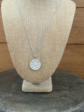 Must Have Silver Compass Coin Pendant Necklace